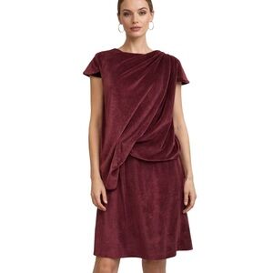 Natalie Romano NWT Burgundy Velour Short Cap Sleeve Party Dress Size Small S